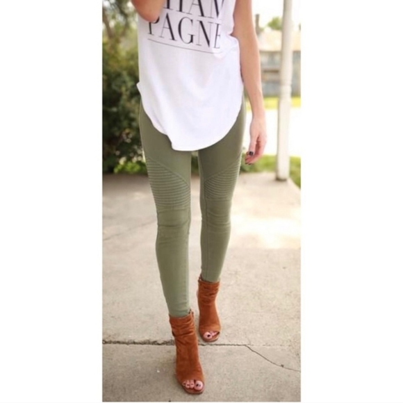 Boutique Pants - Moto Biker Pant Olive Leggings